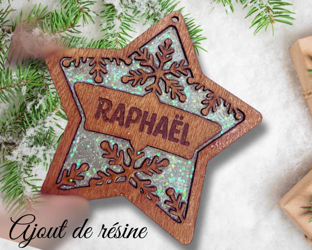 Étoile en bois personnalisée avec résine – Image 2