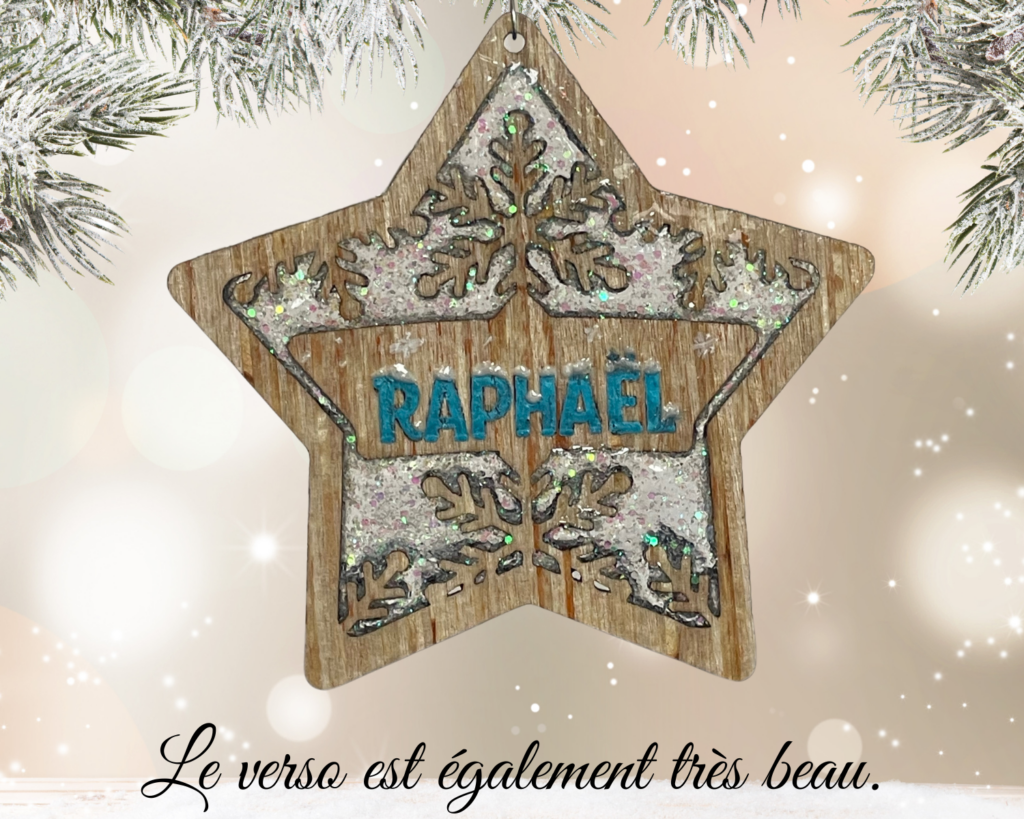 Étoile en bois personnalisée avec résine – Image 3
