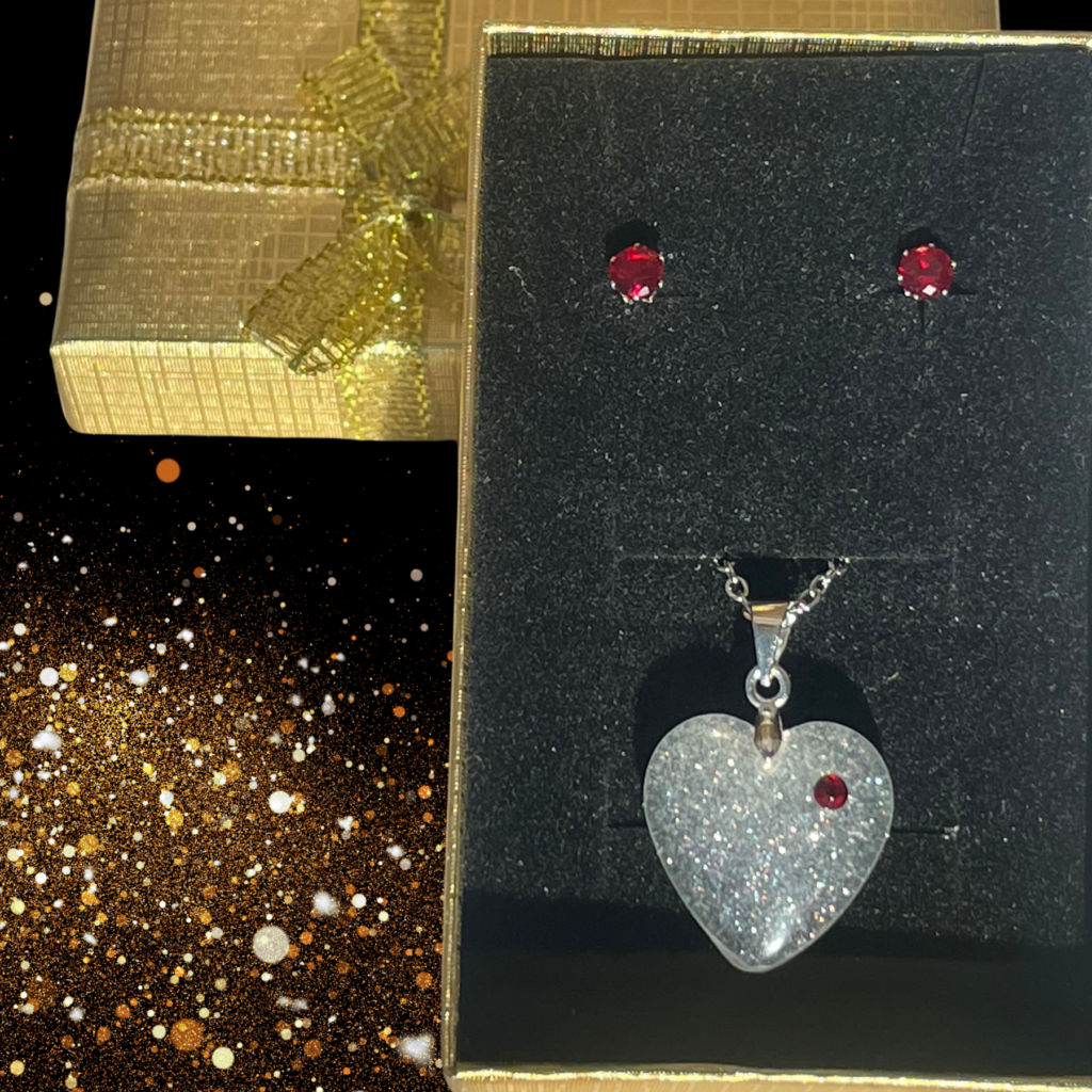 Pendentif et boucle d'oreilles - pierres rouges – Image 3