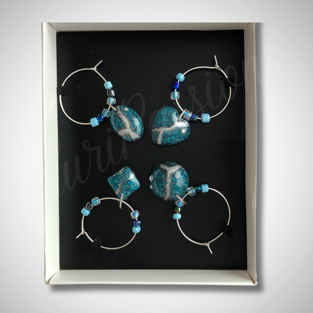 Bijoux pour verre avec pied - argent et bleu avec zircon