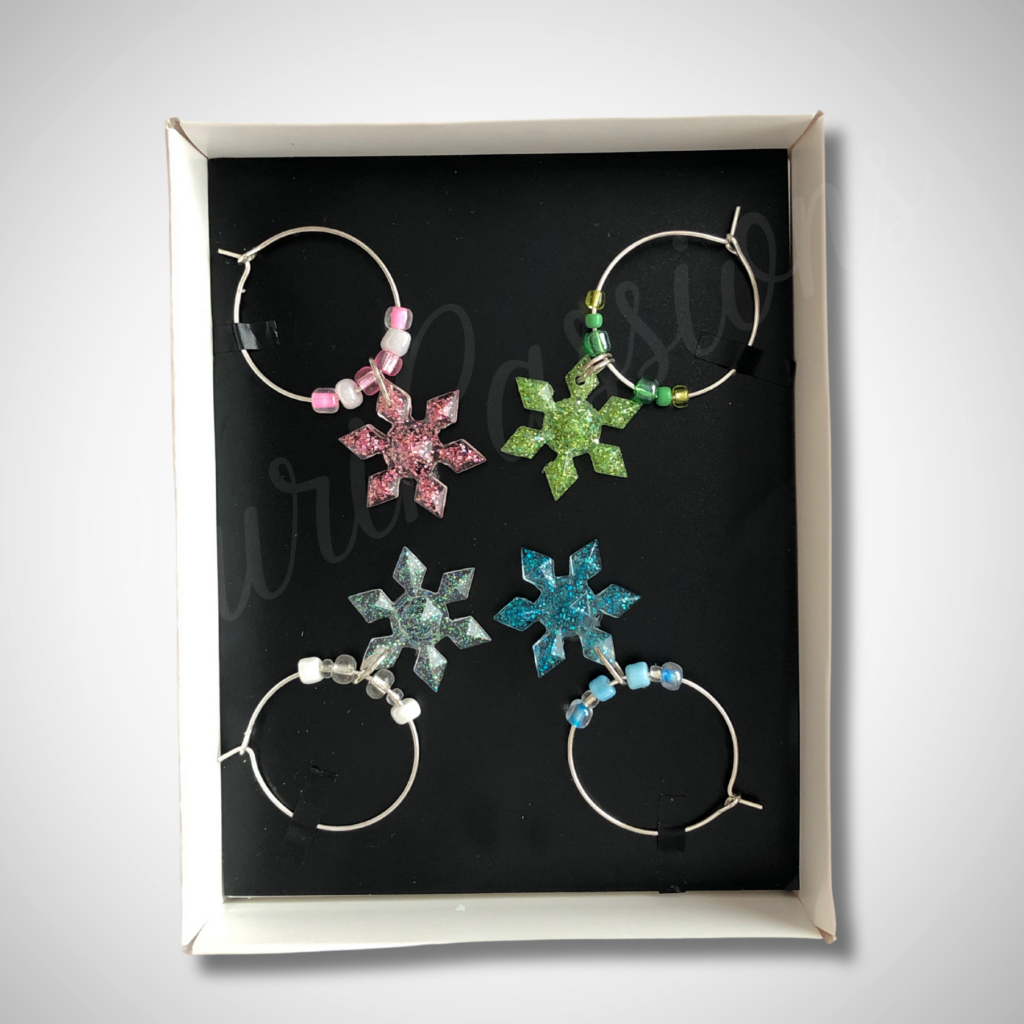 Bijoux pour verre avec pied - flocons en résine scintillante