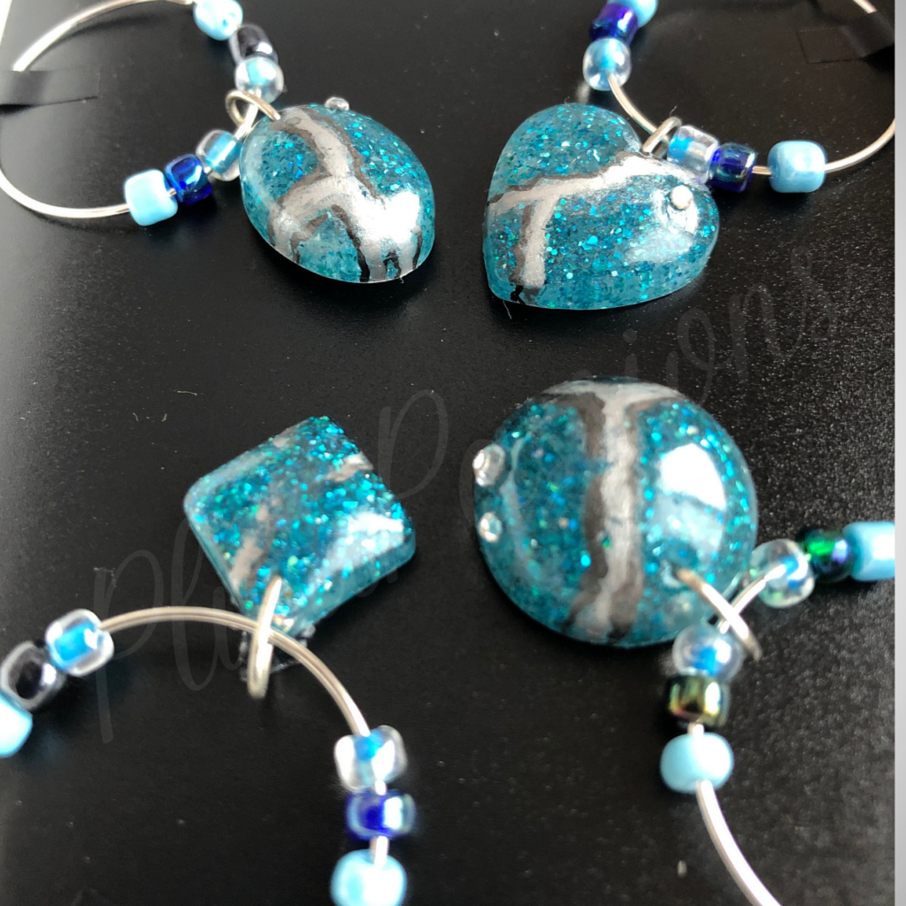 Bijoux pour verre avec pied - argent et bleu avec zircon – Image 2