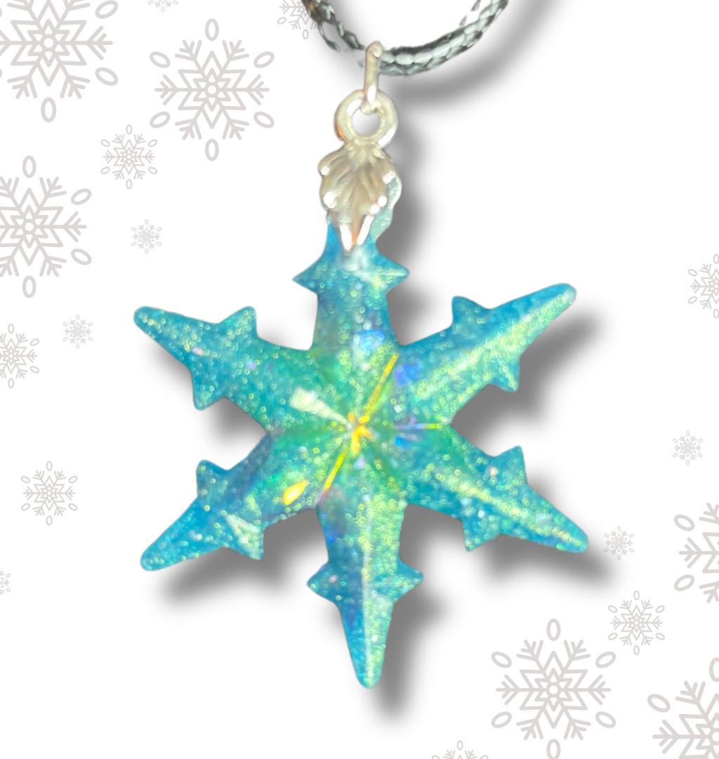 Pendentif scintillant mince flocon turquoise