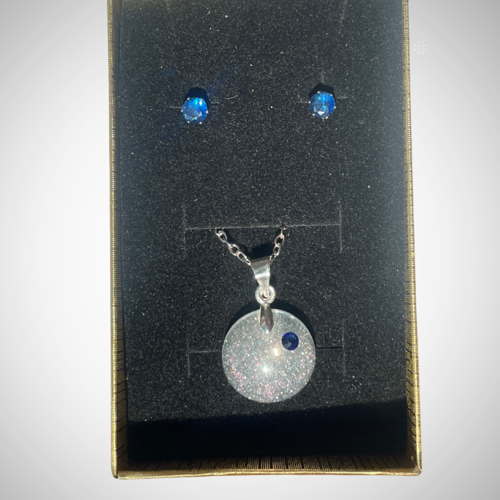 Pendentif et boucle d'oreilles - pierres bleues – Image 2
