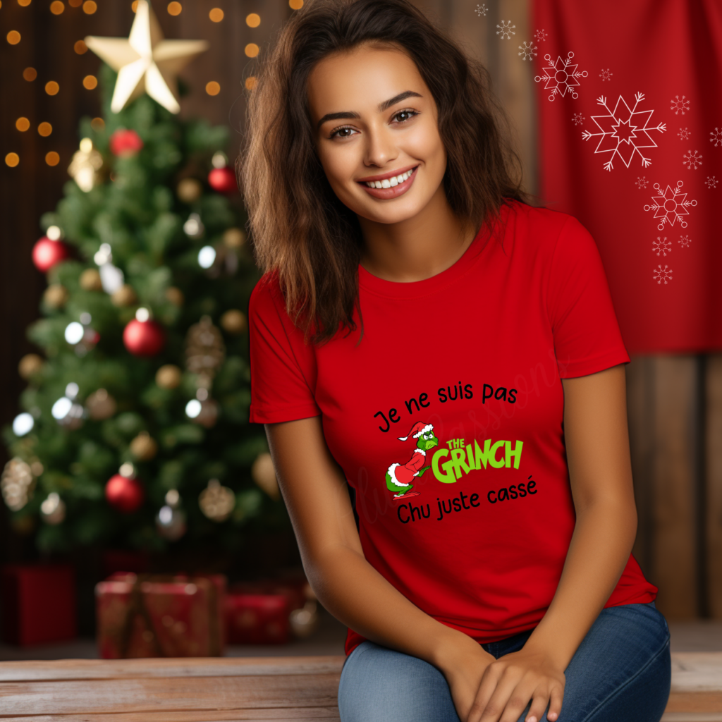 T-shirt  pour adulte Je ne suis pas the Grinch, chu juste cassé – Image 3
